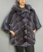 The Fur Vault Mink Fur Hooded Chevron Jacket