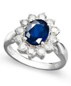 14k White Gold Ring, Sapphire (2-1/5 Ct. T.w.) And Diamond (1 Ct. T.w.) Oval Ring