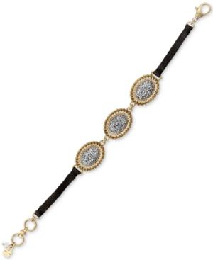 Lucky Brand Two-tone Pave & Black Faux Leather Flex Bracelet