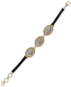 Lucky Brand Two-tone Pave & Black Faux Leather Flex Bracelet