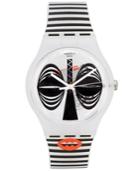 Swatch Unisex Swiss Maskara White & Black Stripe Silicone Strap Watch 41mm Suow122