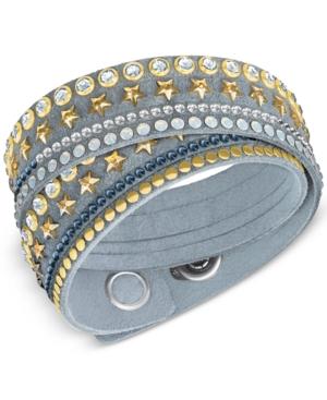 Swarovski Gold-tone Multi-stone & Stars Blue Fabric Wrap Bracelet