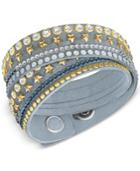 Swarovski Gold-tone Multi-stone & Stars Blue Fabric Wrap Bracelet
