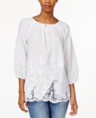 Charter Club Embroidered Eyelet Peasant Top, Only At Macy's