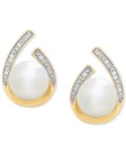 Cultured Freshwater Pearl (8 Mm) & Diamond Accent Drop Earrings In 14k Gold
