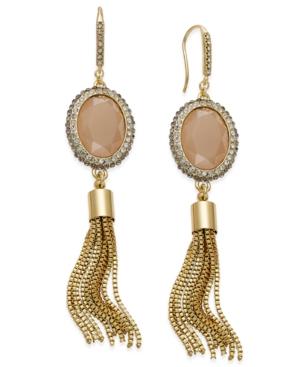 Inc International Concepts Gold-tone Brown Stone And Pave Crystal Tassel Earrings, Only At Macy's