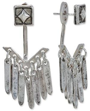 Silver-tone Square Stud And Shaky Stick Earring Jacket Earrings