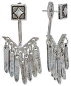 Silver-tone Square Stud And Shaky Stick Earring Jacket Earrings