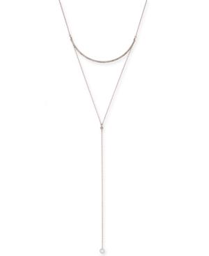 Inc International Concepts Rose Gold-tone Crystal & Imitation Pearl Lariat Necklace, 12 + 2 Extender, Created For Macy's