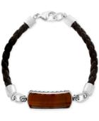 Effy Men's Tiger-eye (29 X 10mm) Braided Leather Bracelet In Sterling Silver