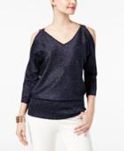 Thalia Sodi Metallic Dolman Cold-shoulder Sweater, Created For Macy's