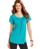 Style & Co. Solid Pleated-neck Top