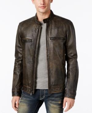 Lucky Brand Men's Cafe Racer Leather Moto Jacket