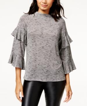Bar Iii Metallic Ruffle-sleeve Top, Created For Macy's