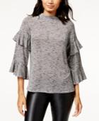 Bar Iii Metallic Ruffle-sleeve Top, Created For Macy's