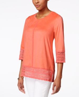 Style & Co. Faux Suede Crochet-trim Top, Only At Macy's