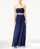 City Studios Juniors' Embellished Ruched-bodice Strapless Gown, A Macy's Exclusive