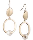 Carolee Gold-tone & Freshwater Pearl (8mm) Sculptural Double Drop Earrings