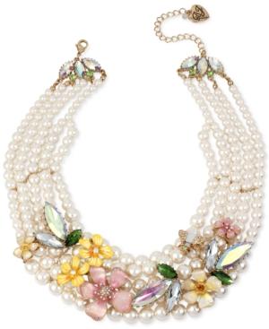 Betsey Johnson Gold-tone Imitation Pearl Floral Torsade Necklace