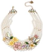 Betsey Johnson Gold-tone Imitation Pearl Floral Torsade Necklace