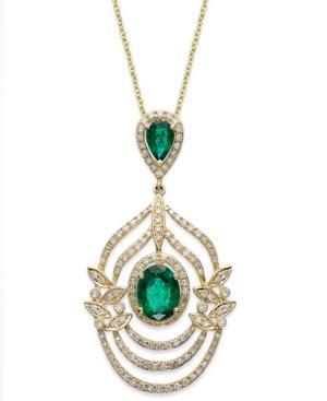 Brasilica By Effy Emerald (1-1/2 Ct. T.w.) And Diamond (5/8 Ct. T.w.) Drop Pendant In 14k Gold