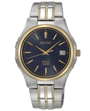 Seiko Watch, Men's Solar Two Tone Stainless Steel Bracelet 39mm Sne124