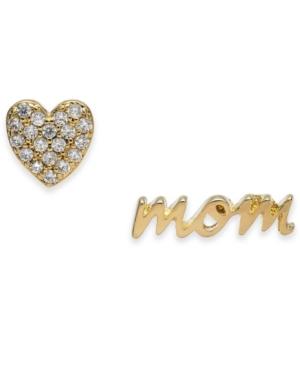 Kate Spade New York Gold-tone Pave Heart & Mom Mismatch Stud Earrings