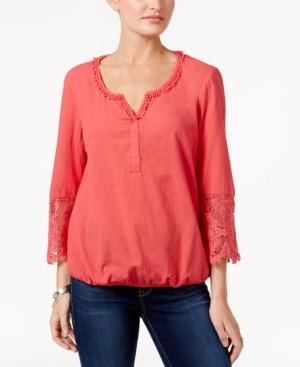 Style & Co Flutter-sleeve Crochet-trim Top, Created For Macy's
