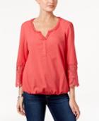 Style & Co Flutter-sleeve Crochet-trim Top, Created For Macy's