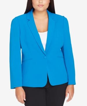 Tahari Asl Plus Size One-button Pleated-shoulder Blazer