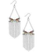 Lucky Brand Silver-tone Abalone-look Dragonfly Fringe Drop Earrings