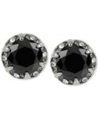 Betsey Johnson Silver-tone Black Faceted Stone Disc Stud Earrings