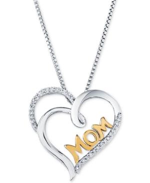 Diamond Two-tone Mom Heart 18 Pendant Necklace (1/10 Ct. T.w.) In Sterling Silver & 14k Gold