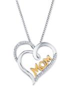 Diamond Two-tone Mom Heart 18 Pendant Necklace (1/10 Ct. T.w.) In Sterling Silver & 14k Gold