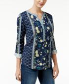 Style & Co Printed Split-neck Top, Only At Macy's