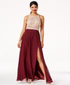 Say Yes To The Prom Juniors' Jeweled Contrast Side-slit Gown, A Macy's Exclusive Style