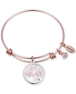 Unwritten Family Tree Glass Shaker Charm Adjustable Bangle Bracelet In Rose Gold-tone Stainless Steel