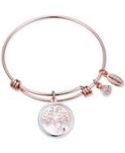 Unwritten Family Tree Glass Shaker Charm Adjustable Bangle Bracelet In Rose Gold-tone Stainless Steel