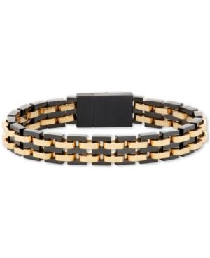 Men's Two-tone Interlocking Link Bracelet In Black & Yellow Ion-plated Stainless Steel