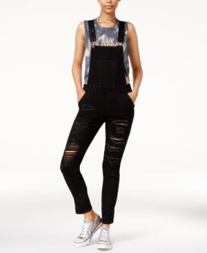 Dollhouse Juniors' Ripped Split-leg Denim Overalls
