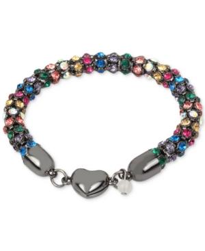 Betsey Johnson Hematite-tone Multi-crystal Heart Bracelet