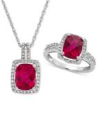 Lab Created Ruby (4 Ct. T.w.) & White Sapphire (1 Ct. T.w.) Pendant Necklace & Ring In Sterling Silver