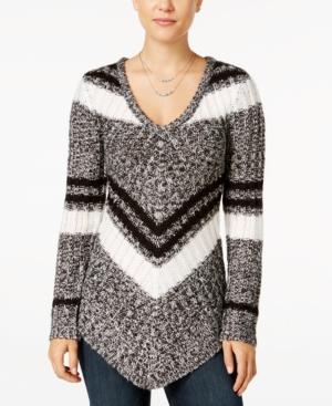 Ultra Flirt Juniors' Mitered Stripe Tunic Sweater