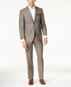 Perry Ellis Men's Slim-fit Taupe Windowpane Suit