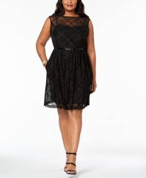 Ellen Tracy Plus Size Belted Illusion Plaid Dress