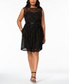 Ellen Tracy Plus Size Belted Illusion Plaid Dress
