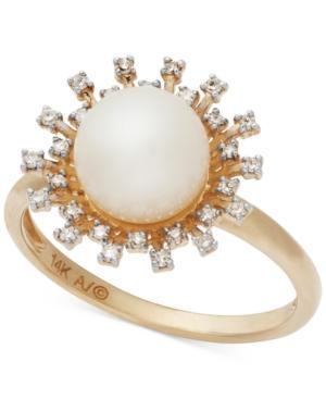 Cultured Freshwater Pearl (8mm) And Diamond (1/8 Ct. T.w.) Ring In 14k Gold
