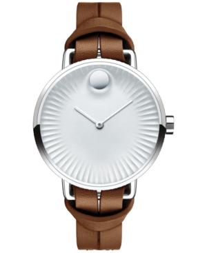 Movado Women's Swiss Edge Brown Leather Strap Watch 34mm 3680035