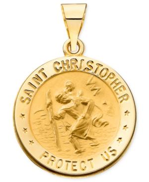 14k Gold Necklace, Saint Christopher Medal Pendant
