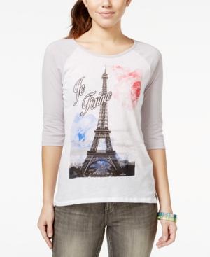 Pretty Rebellious Juniors' Eiffel Tower Graphic Baseball T-shirt